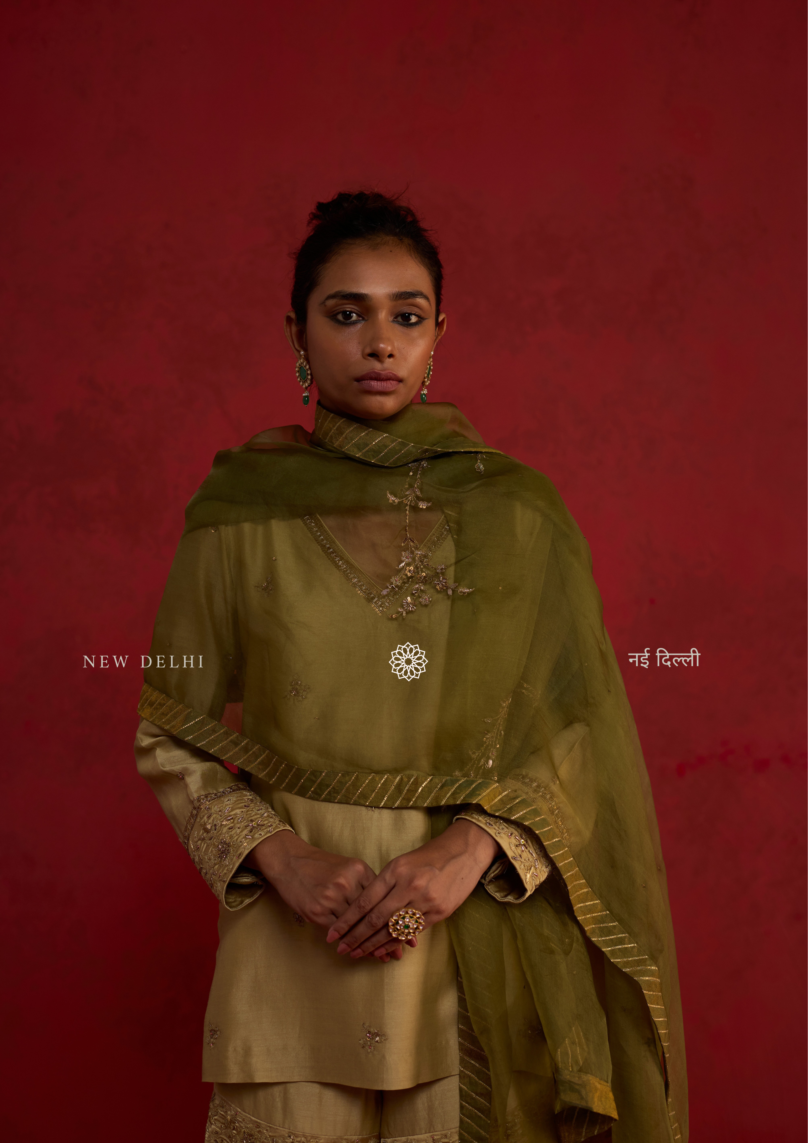 Advika | Sage Green Chanderi Sharara Set with Organza Dupatta
