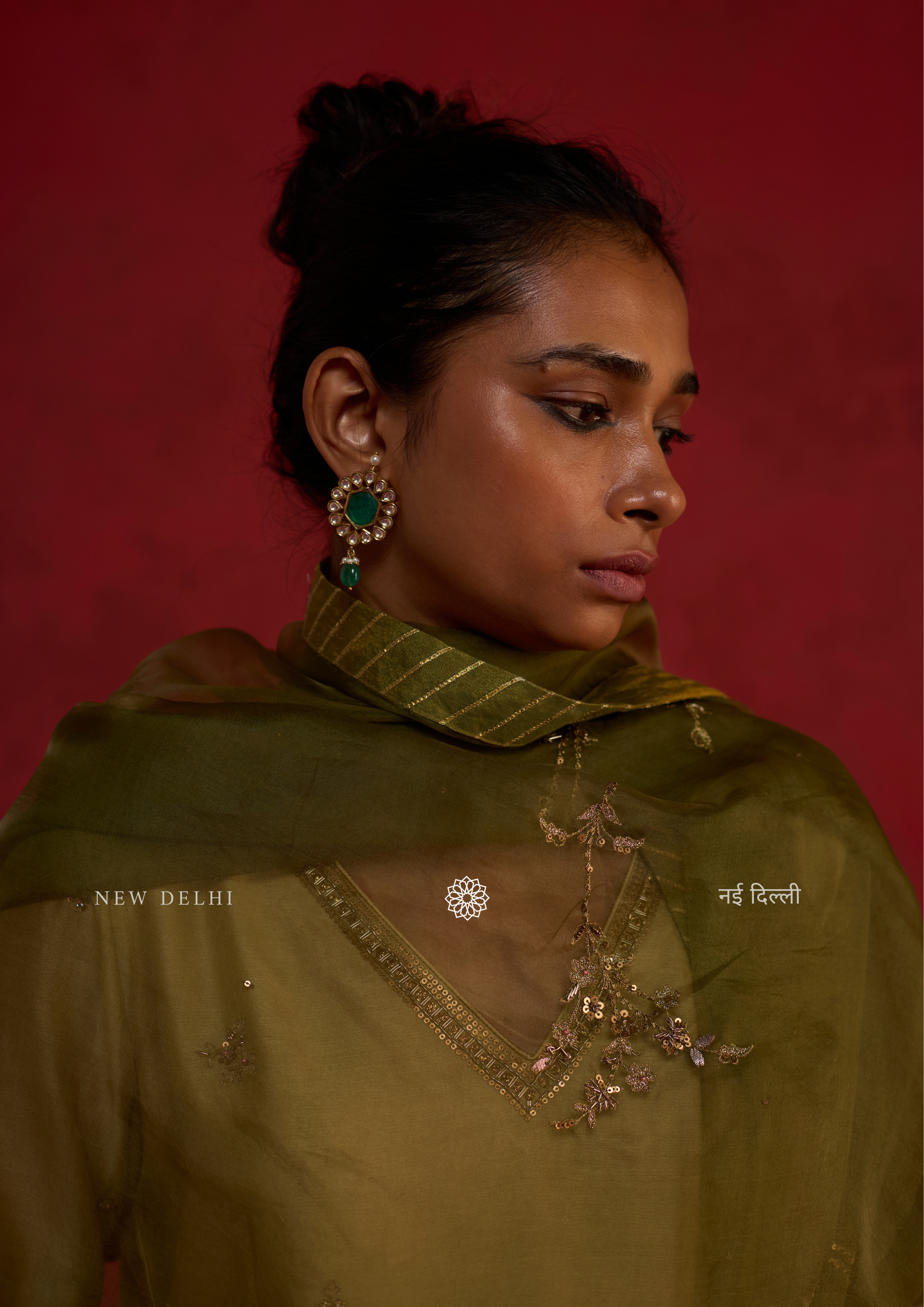 Advika | Sage Green Chanderi Sharara Set with Organza Dupatta