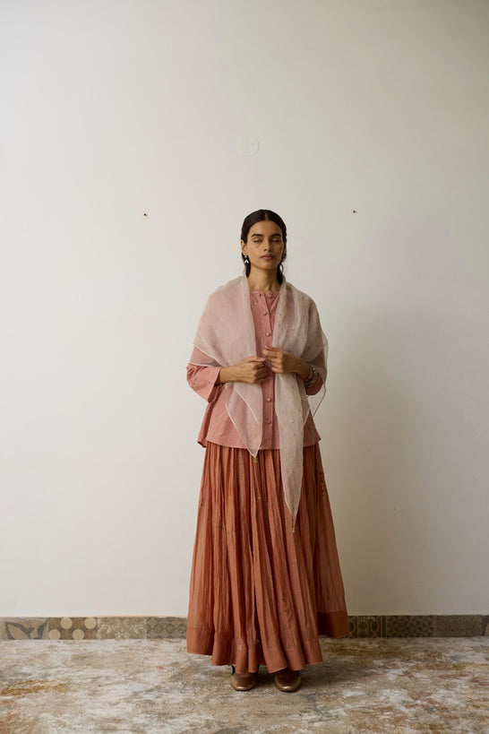 KAVI | Pink Clay and Terracotta Handloom Cotton Top and Skirt