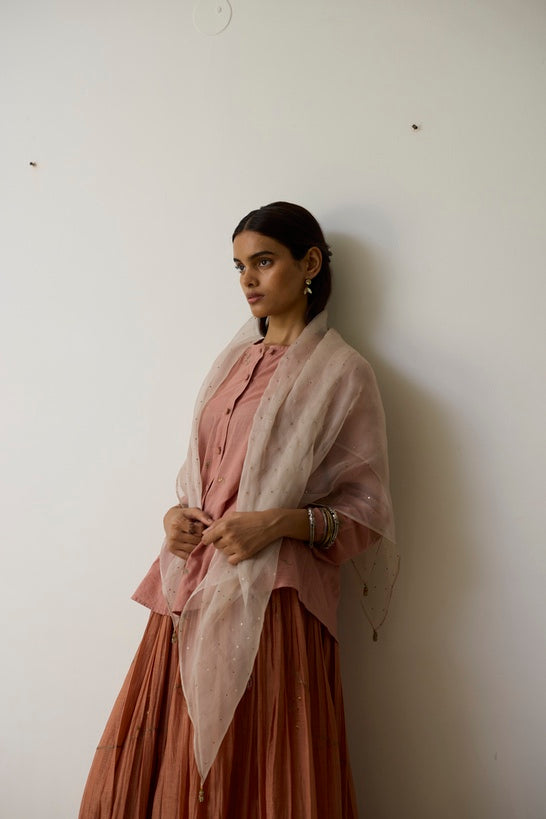 KAVI | Pink Clay and Terracotta Handloom Cotton Top and Skirt