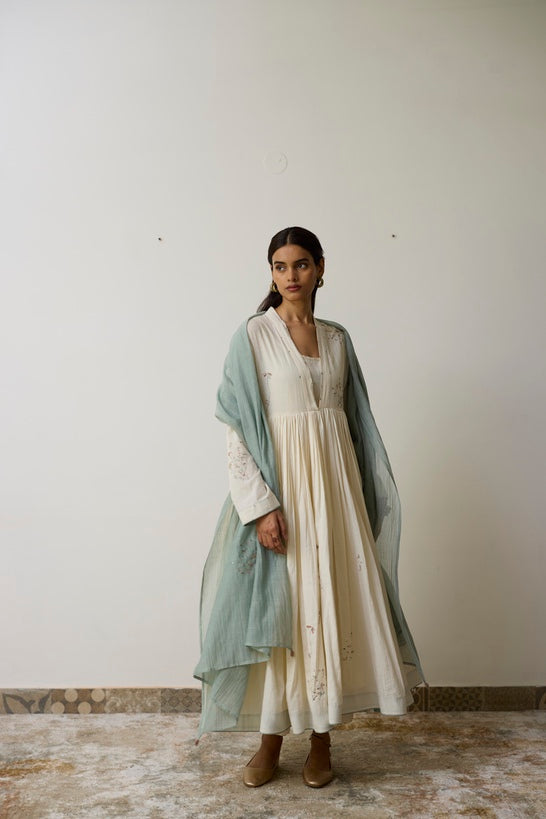 LINA | Ivory and Blush Blue Handloom Cotton Kurta Set