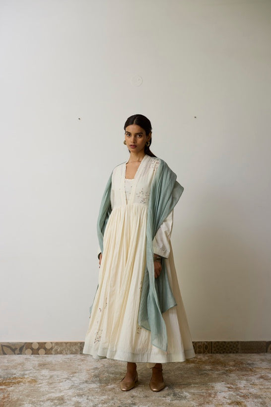 LINA | Ivory and Blush Blue Handloom Cotton Kurta Set