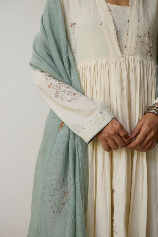 LINA | Ivory and Blush Blue Handloom Cotton Kurta Set