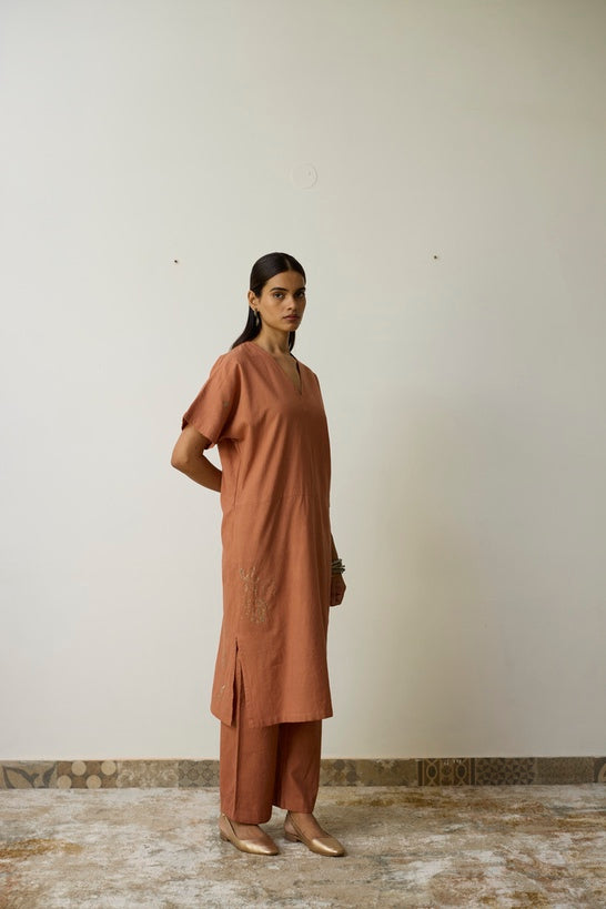 KEYA | Terracotta Handloom Cotton Kurta Set