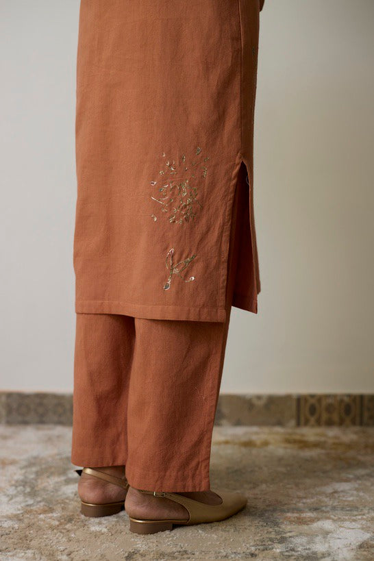 KEYA | Terracotta Handloom Cotton Kurta Set
