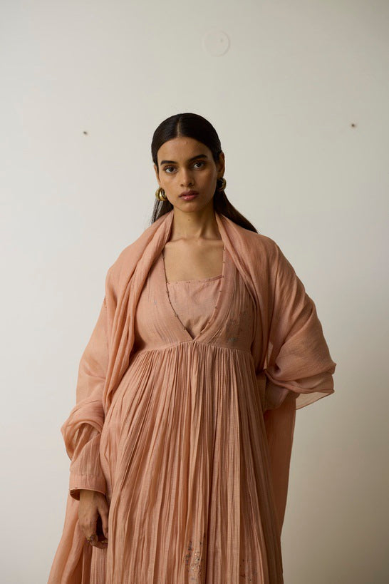 NIVA | Pink Clay Handloom Cotton Kurta Set with Dori and Dabka Hand Embroidery