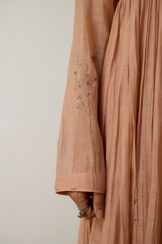 NIVA | Pink Clay Handloom Cotton Kurta Set with Dori and Dabka Hand Embroidery