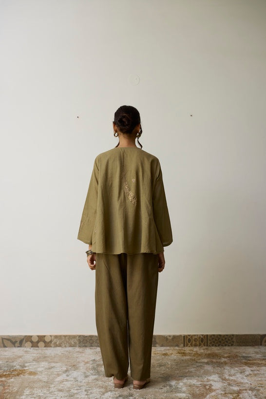 TESA | Olive Green Handloom Cotton Top and Pants