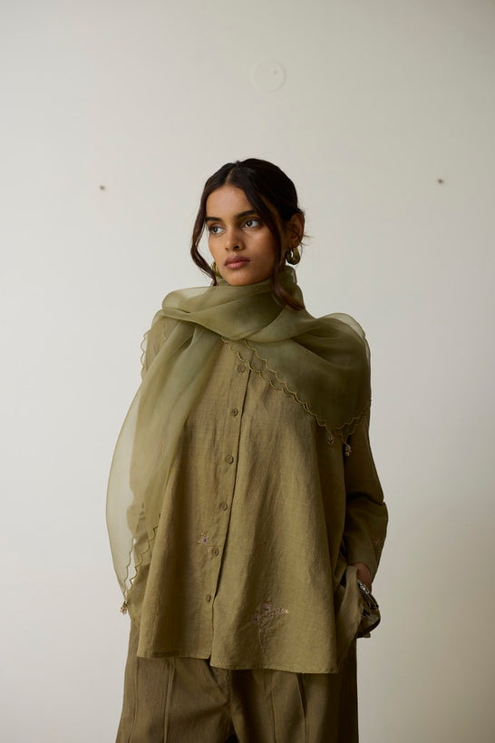 TESA | Olive Green Handloom Cotton Top and Pants