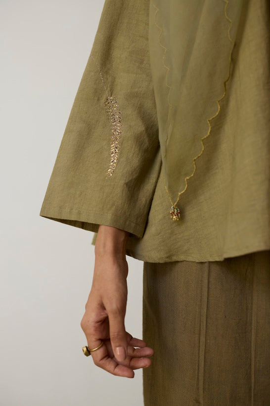 TESA | Olive Green Handloom Cotton Top and Pants