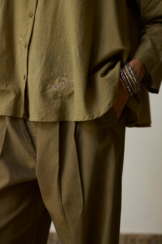 TESA | Olive Green Handloom Cotton Top and Pants