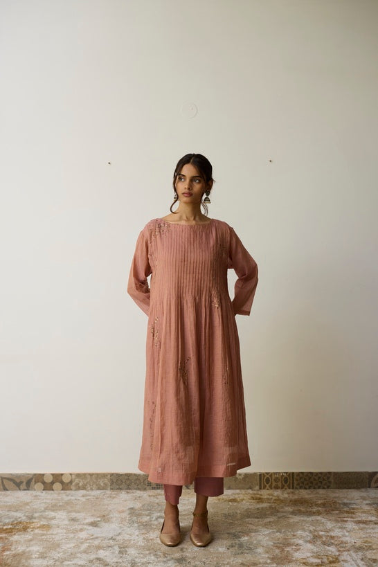 NIRVI | Salmon Pink Handloom Cotton Kurta