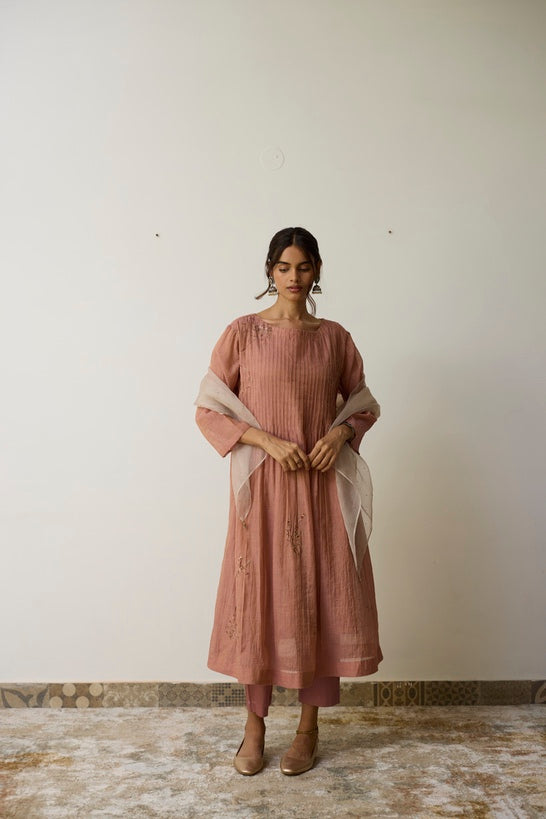 NIRVI | Salmon Pink Handloom Cotton Kurta