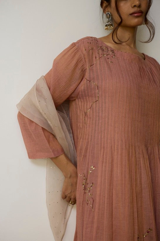 NIRVI | Salmon Pink Handloom Cotton Kurta
