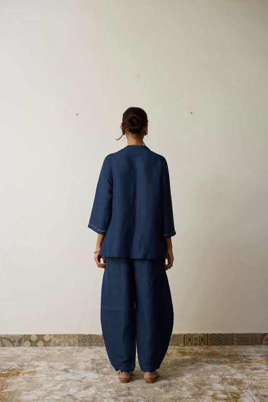 AIRA | Indigo Pure Linen Cord Set with Dabka Hand Embroidery