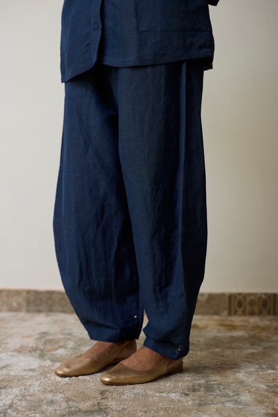 AIRA | Indigo Pure Linen Cord Set with Dabka Hand Embroidery