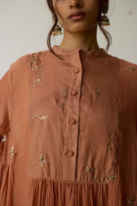 REYA | Terracotta Peach Handloom Cotton Kurta