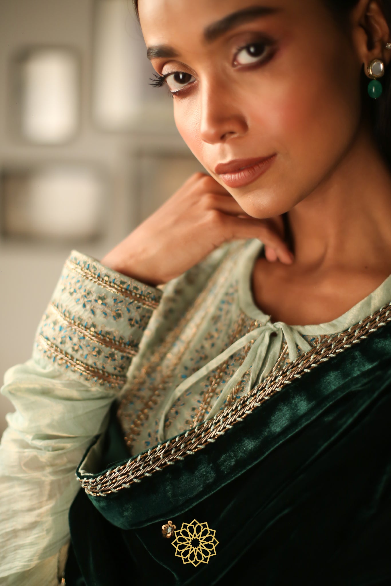 ANERI EMBROIDERED TISSUE CHANDERI ANARKALI SET