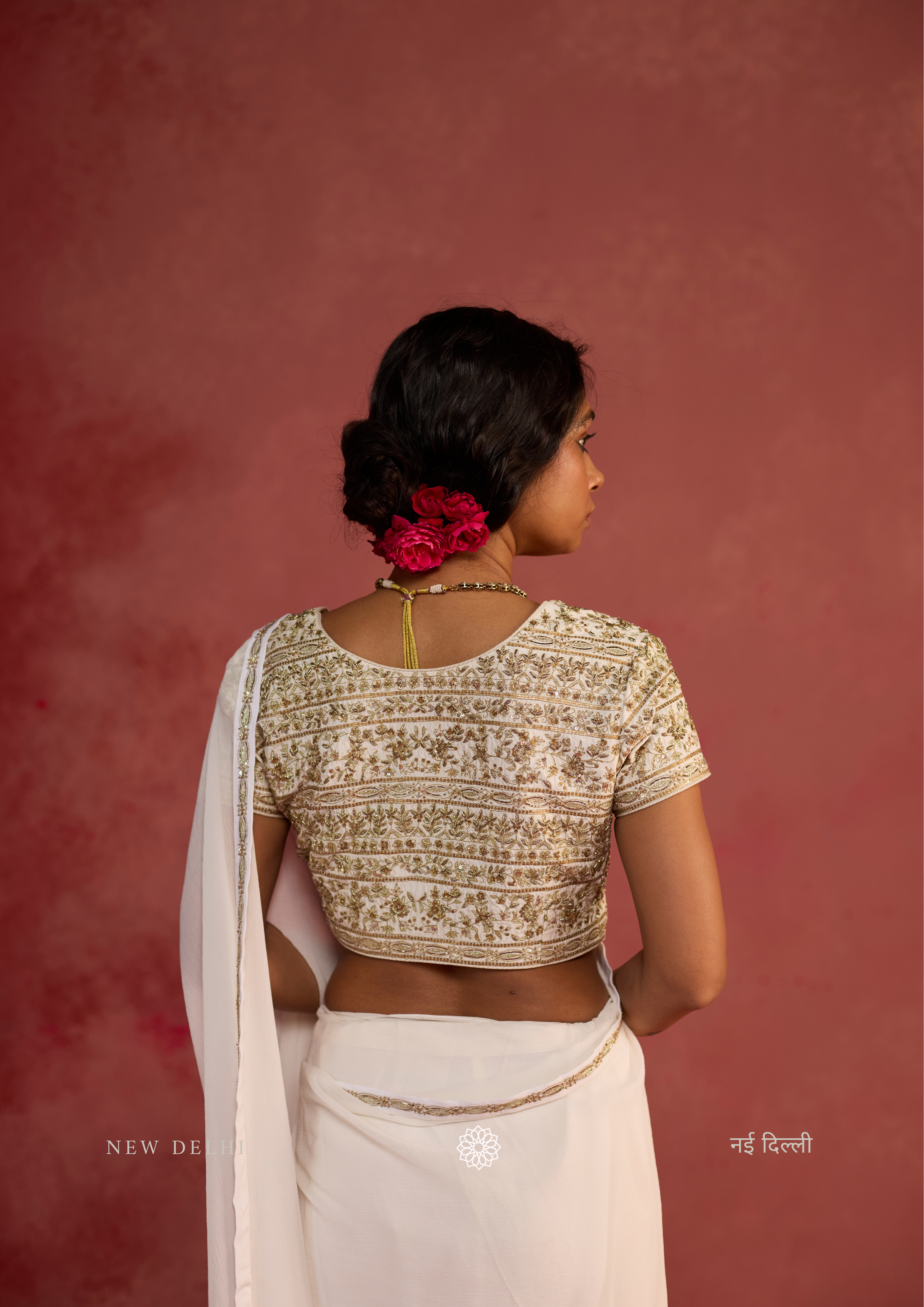 Tamara | Ivory Chiffon Saree with Dupion Silk Blouse