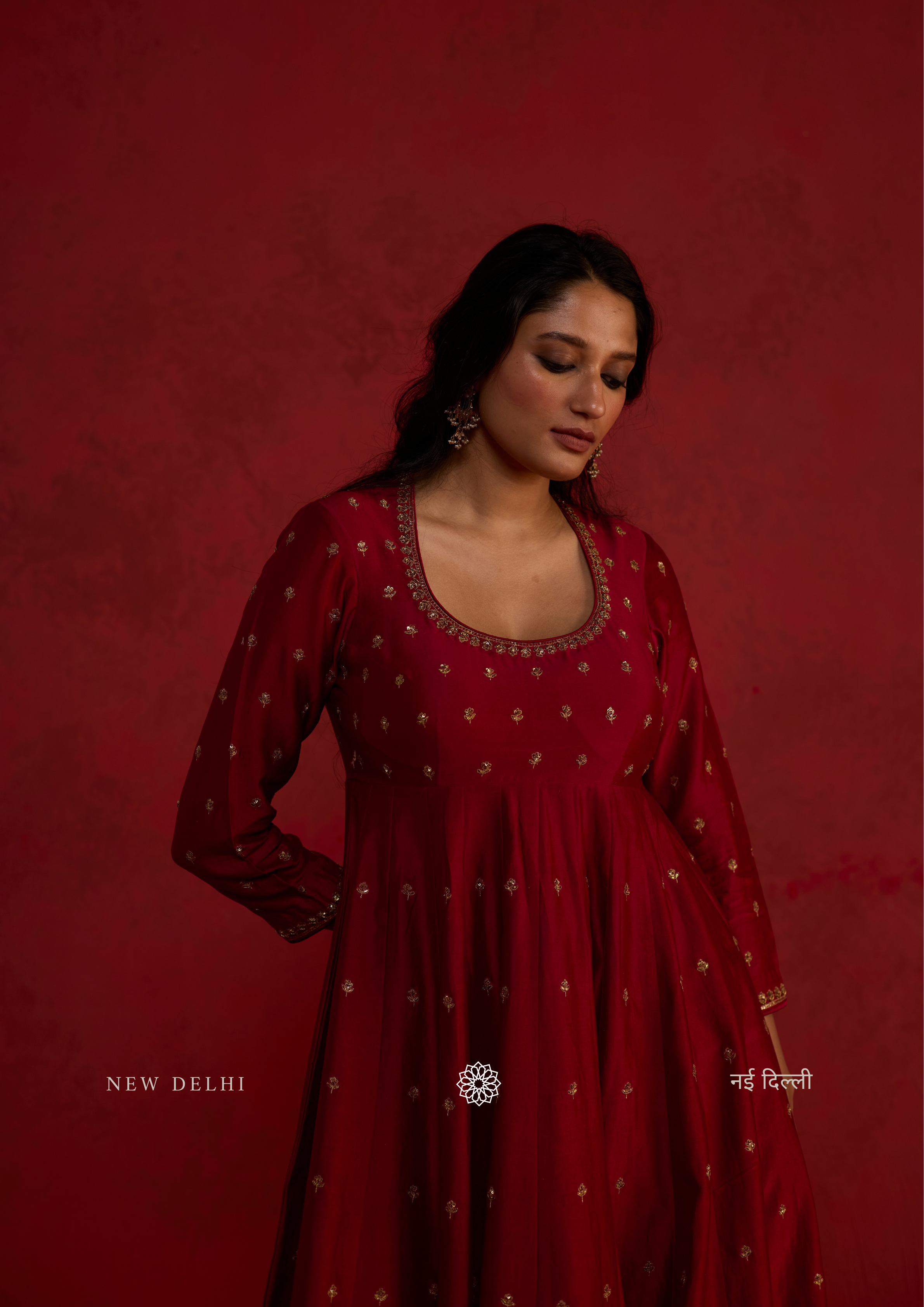 Mirka | Plum Red Chanderi Anarkali Set with Organza Dupatta