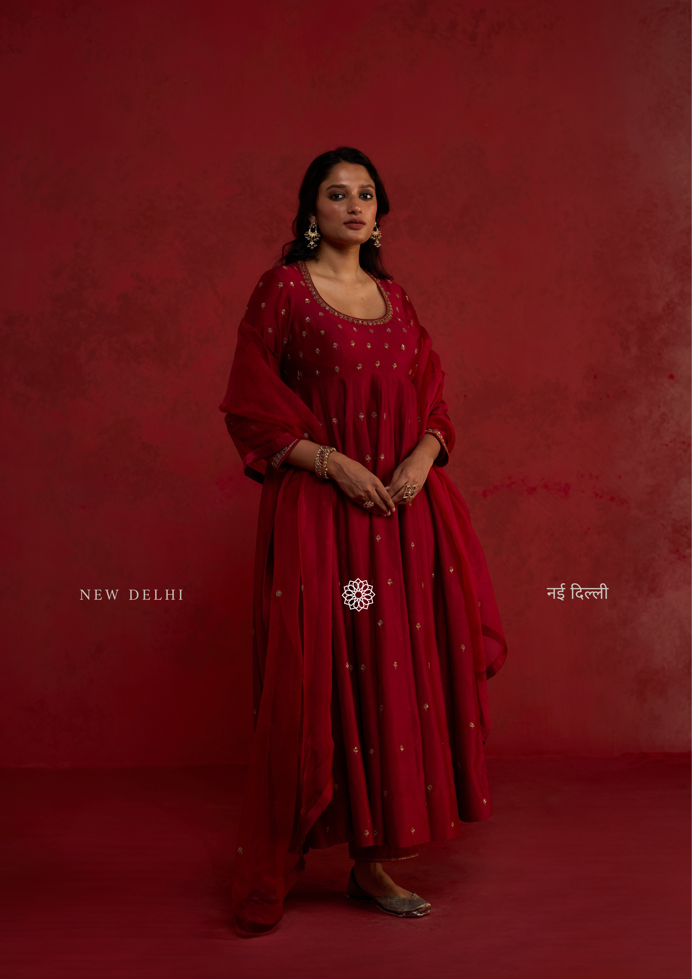 Mirka | Plum Red Chanderi Anarkali Set with Organza Dupatta