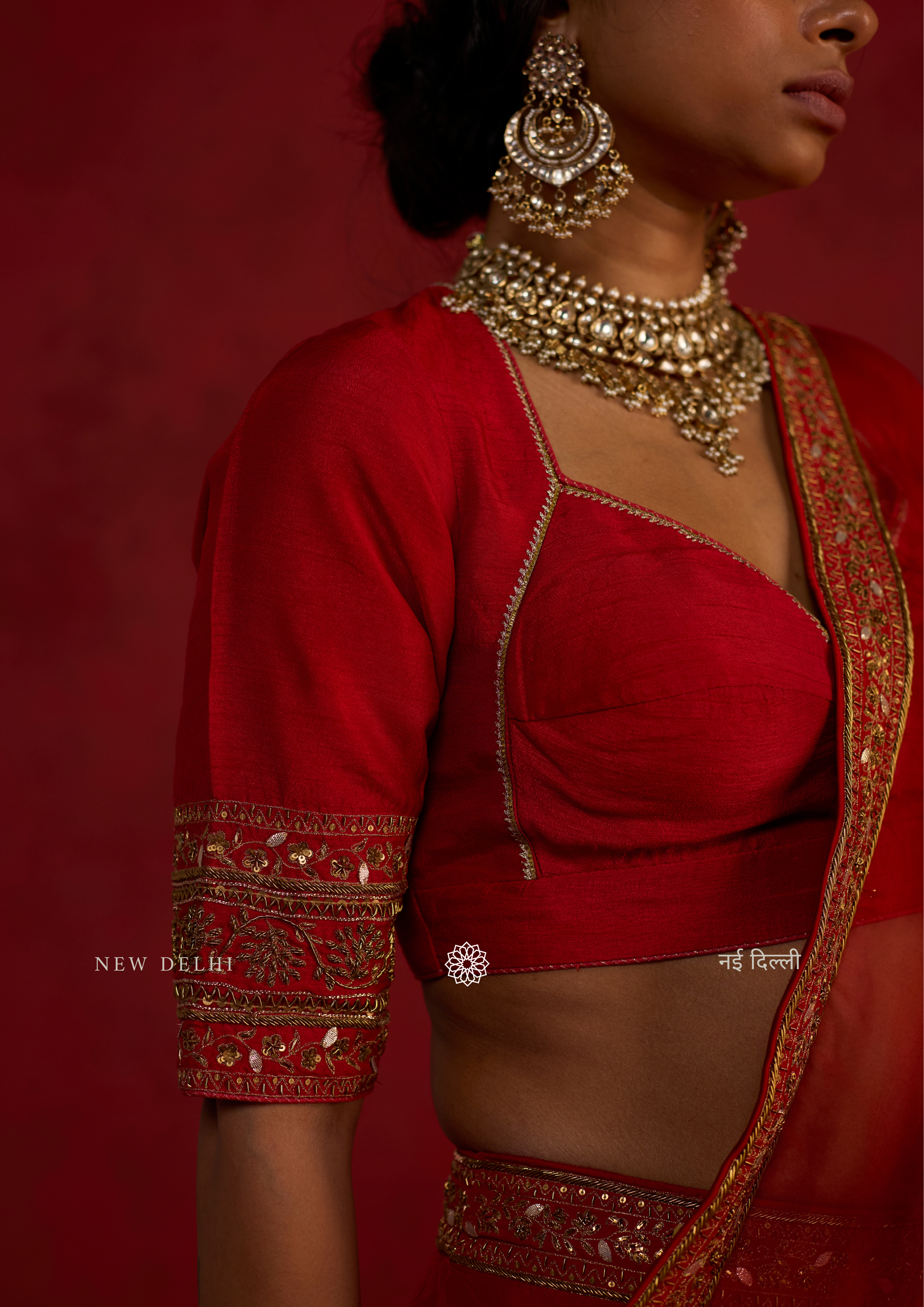 Anisa | Deep Pomme Silk Lehenga Set with Organza Dupatta