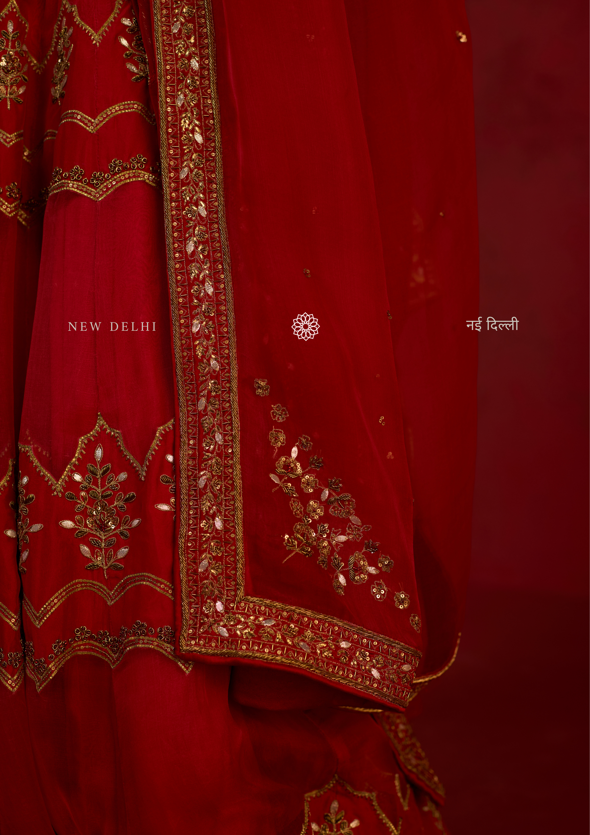 Anisa | Deep Pomme Silk Lehenga Set with Organza Dupatta