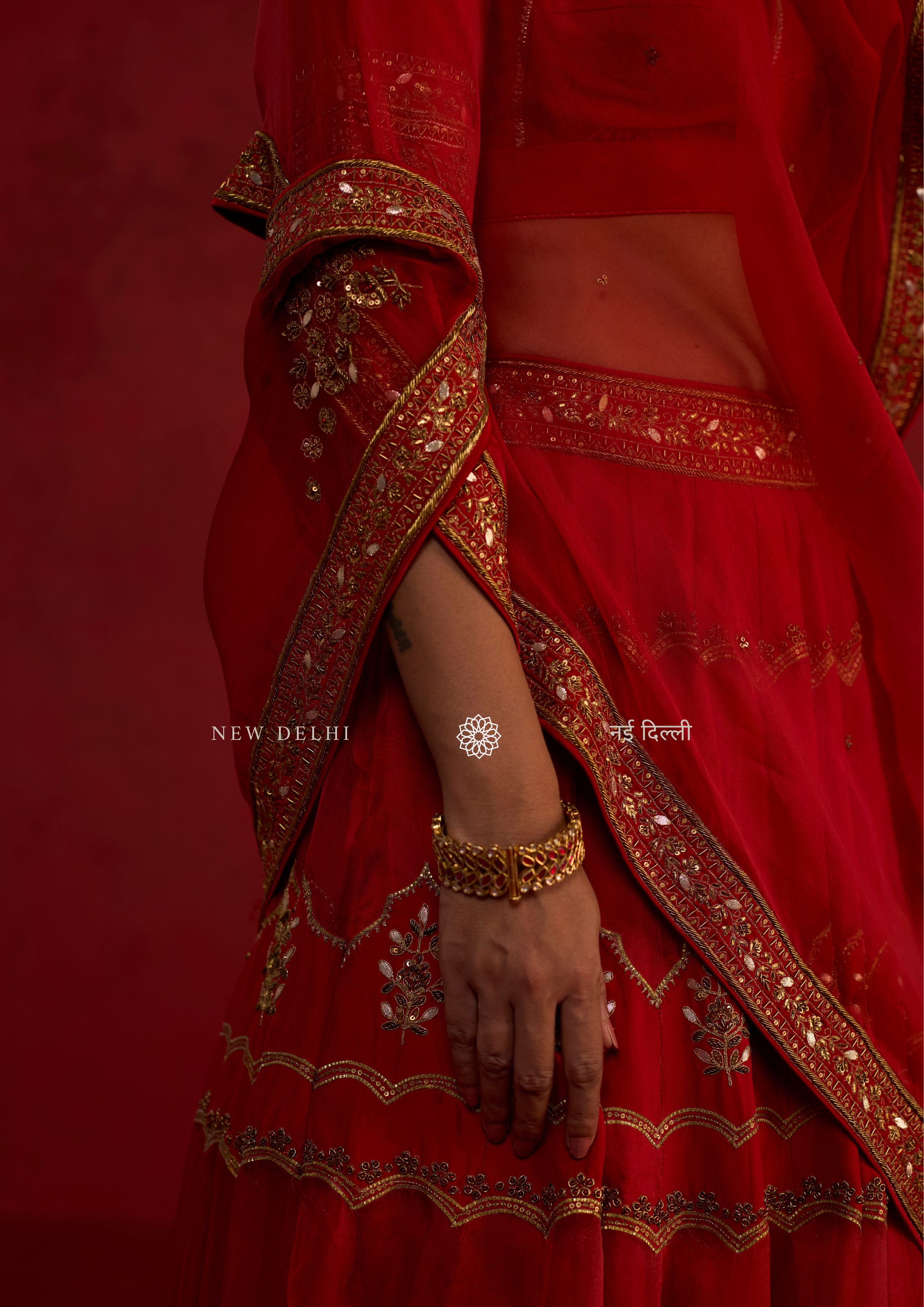 Anisa | Deep Pomme Silk Lehenga Set with Organza Dupatta