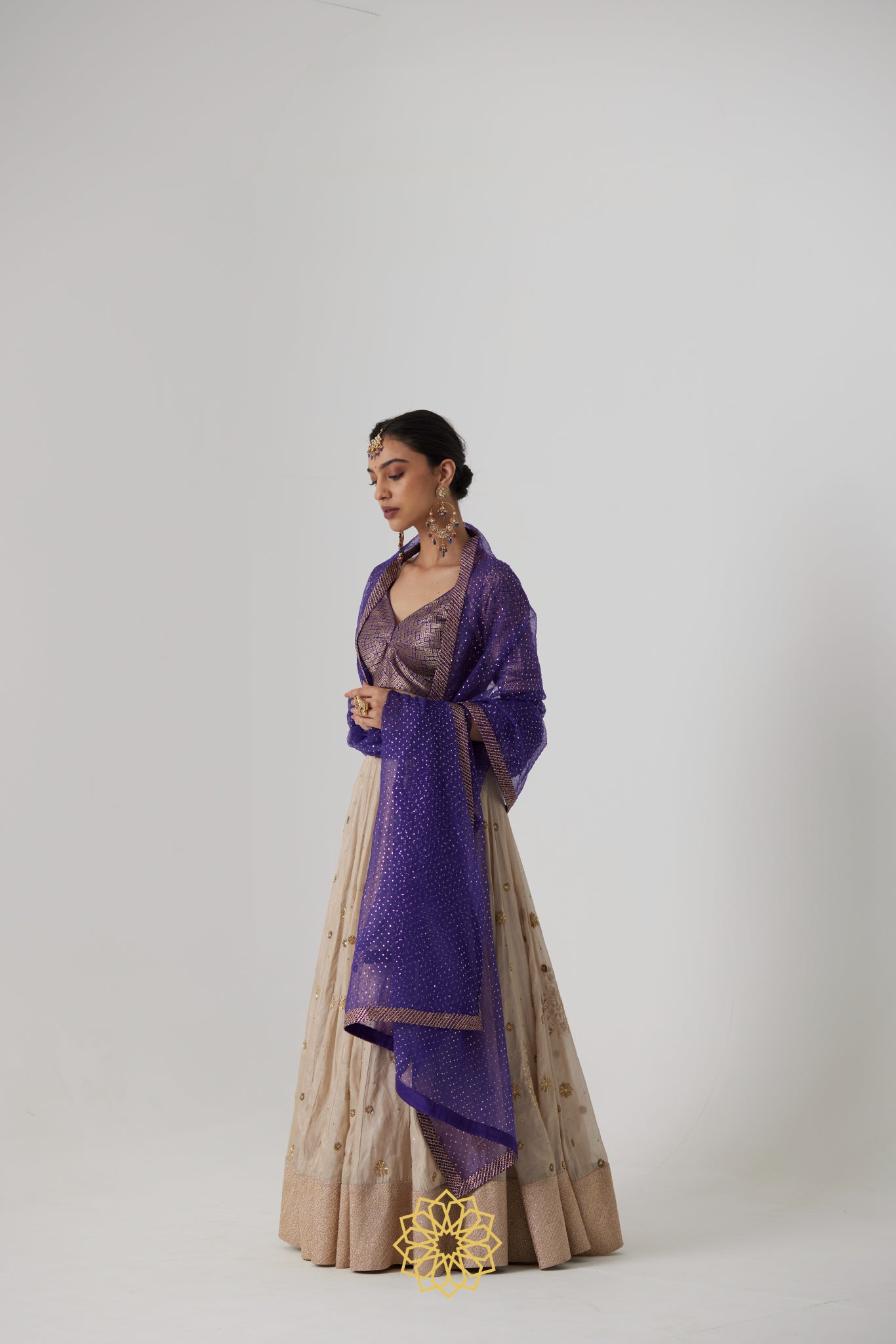 Janaki soft silver gold hand embroidered banarasi silk tissue lehenga with benarasi silk brocade blouse