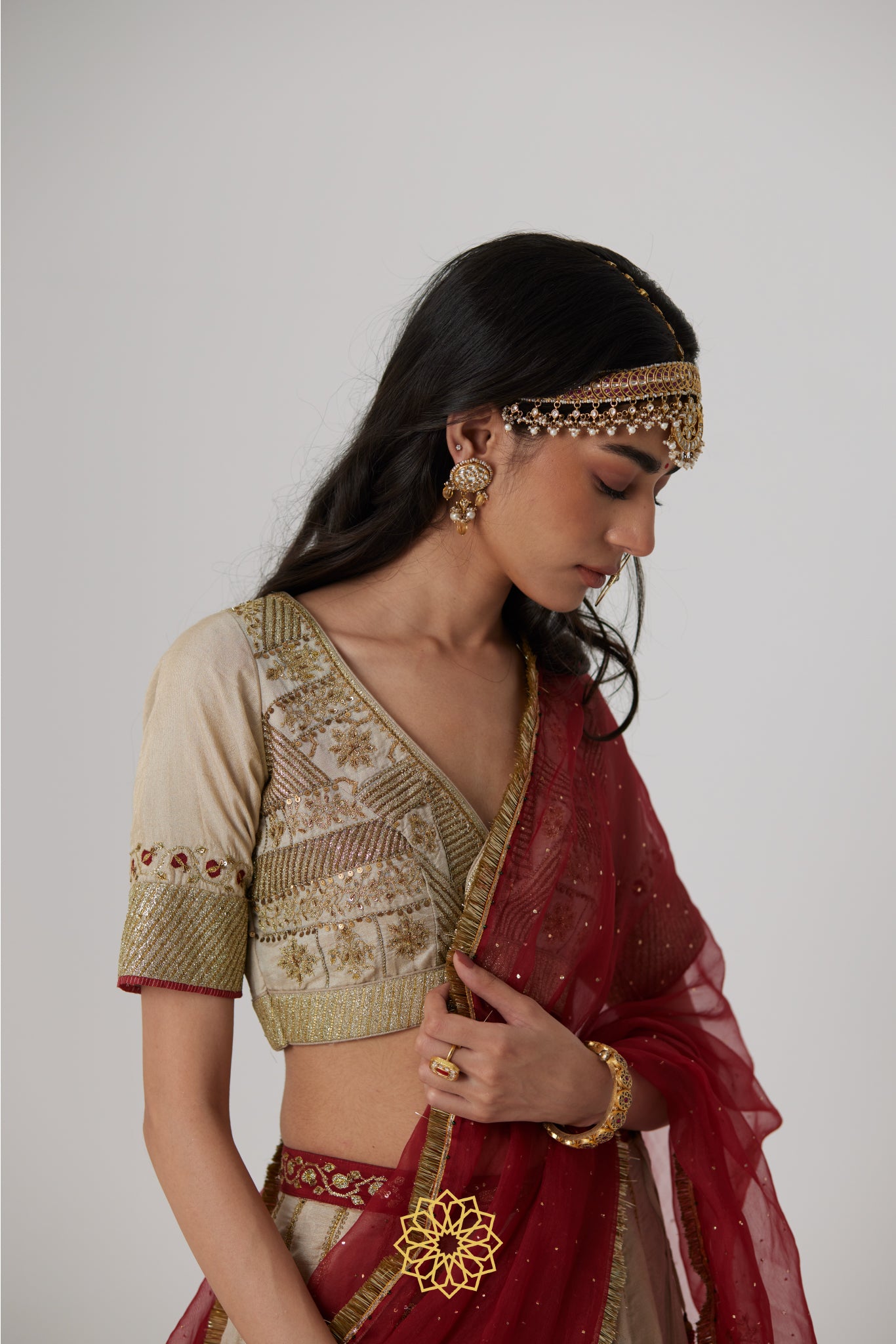 Kashvi - A soft gold benarasi handcrafted silk tissue lehenga and benarasi silk tissue blouse