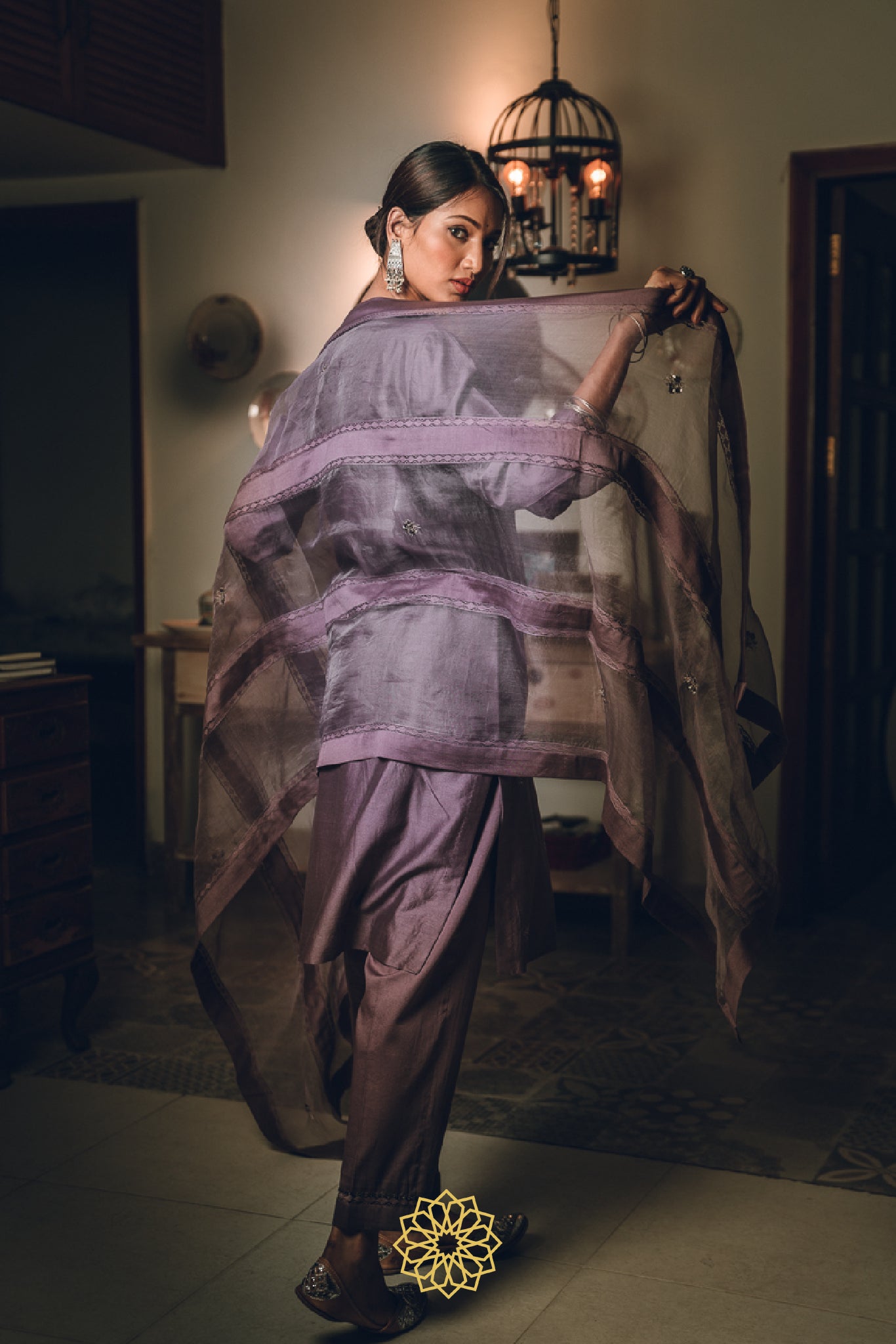 LAVENDER EMBROIDERED CHANDERI KURTA SET