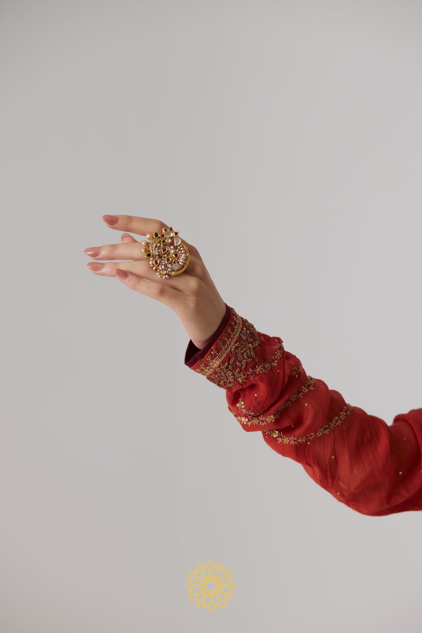 Mitali - A Reddish orange hand embroidered mukaish chanderi anarkali