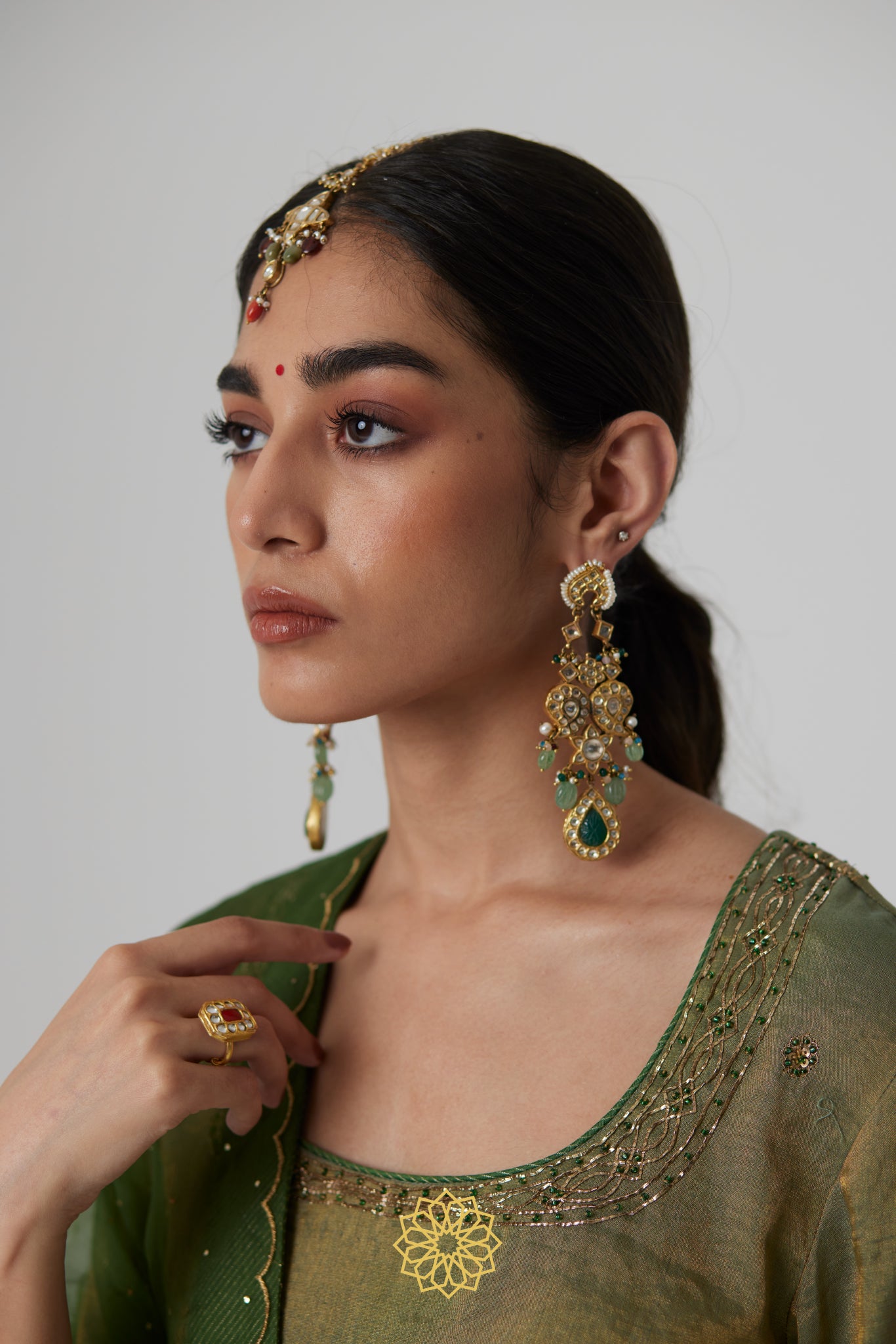 Nirja - Sage green banarasi silk handcrafted tissue kurta with banarasi silk tissue sharara