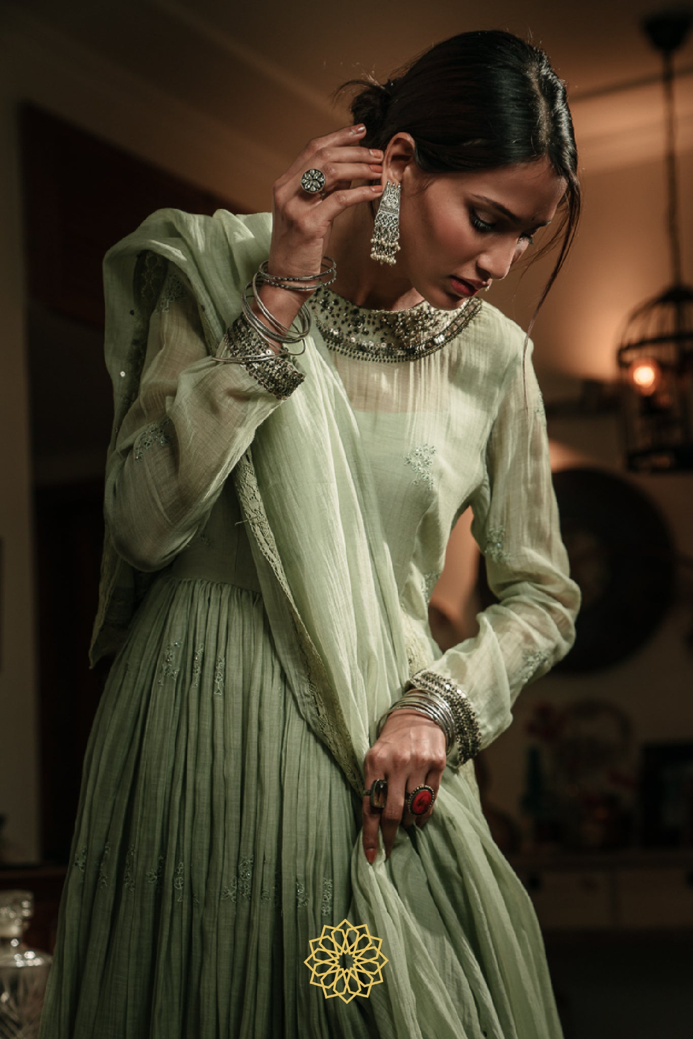 PISTACHIO GREEN EMBROIDERED ANARKALI SET