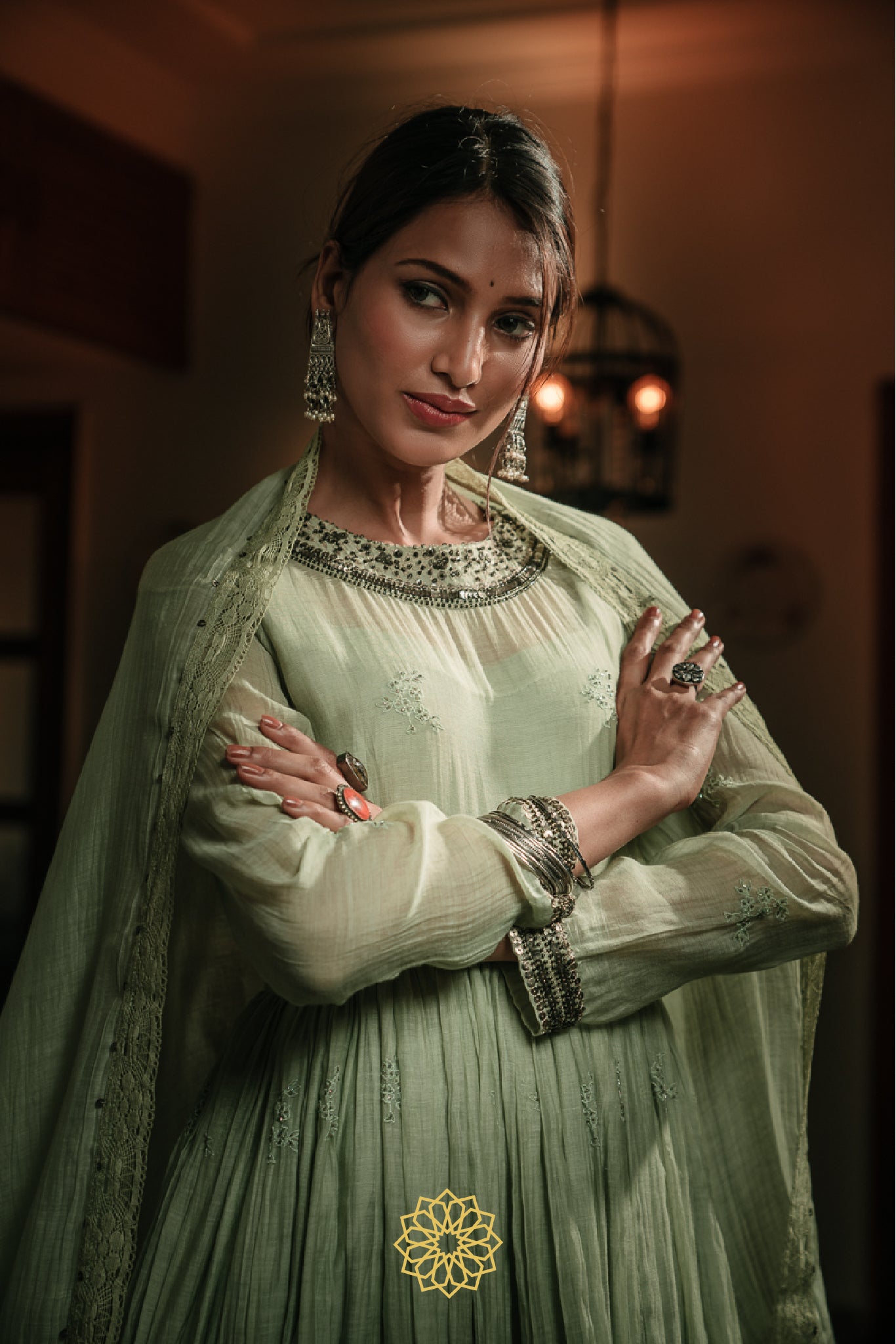 PISTACHIO GREEN EMBROIDERED ANARKALI SET