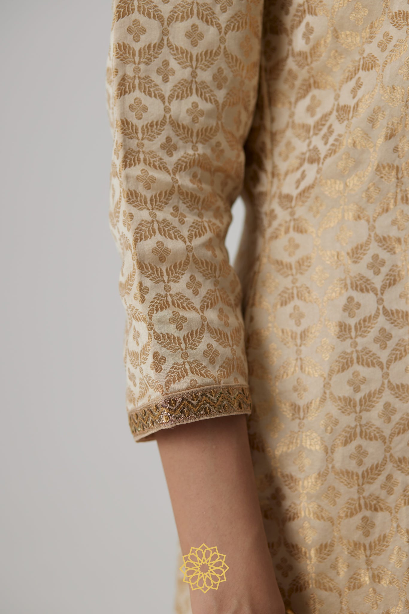 Prisha - Pearl mashru handcrafted and silk brocade kurta with pearl satin silk sharara