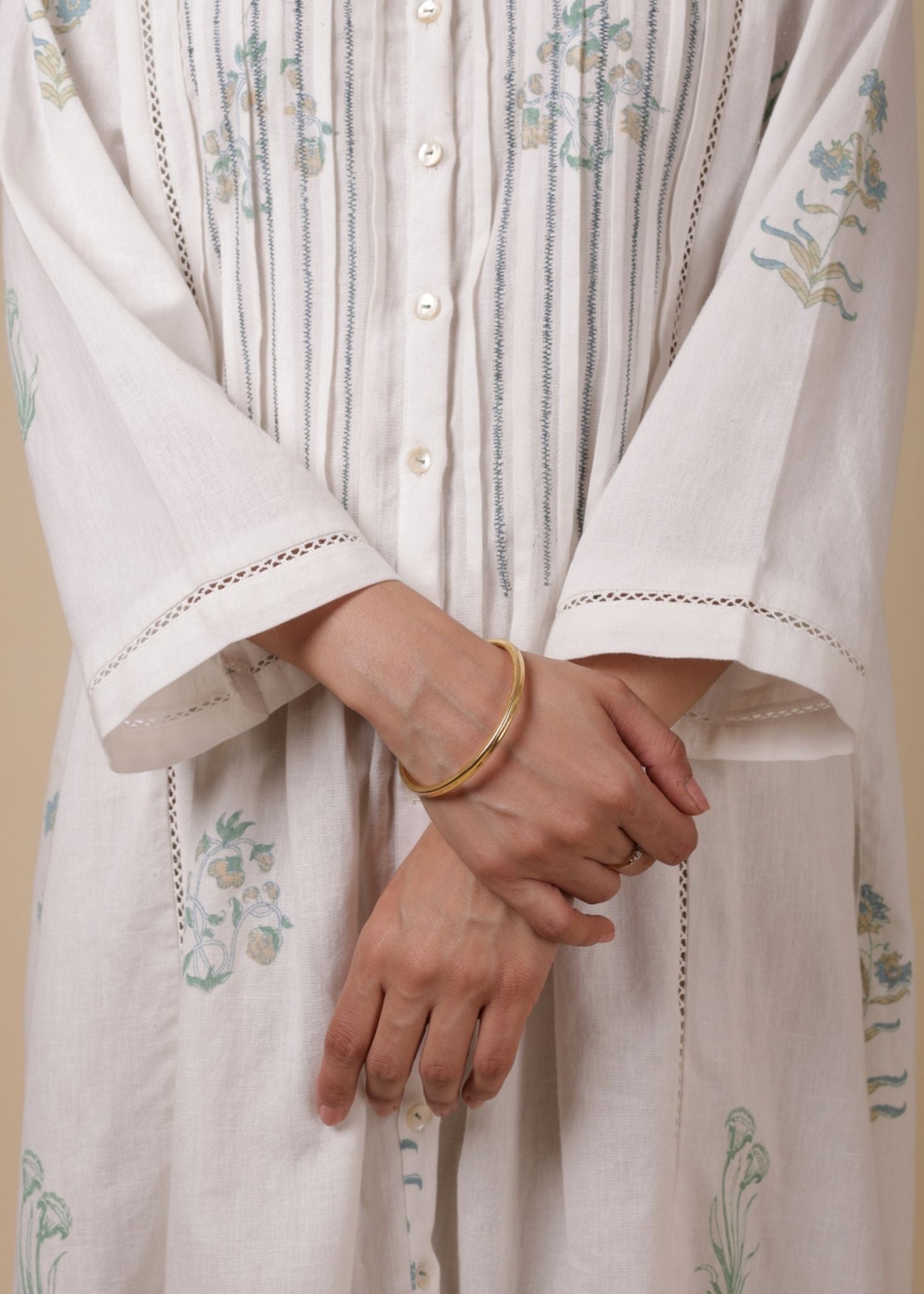 KARI WHITE BLOCK PRINTED COTTON LINEN KURTA
