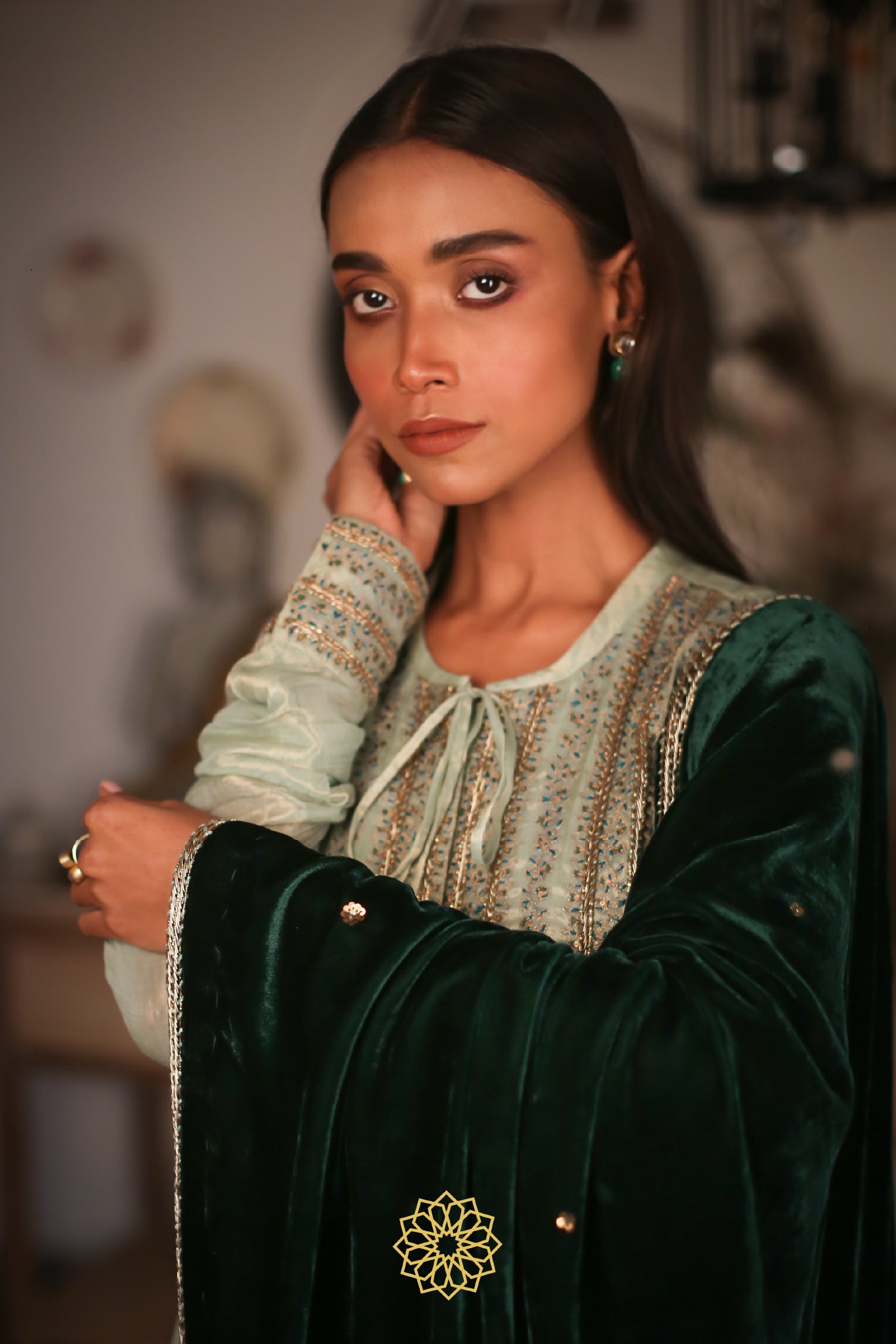ANERI EMBROIDERED TISSUE CHANDERI ANARKALI SET