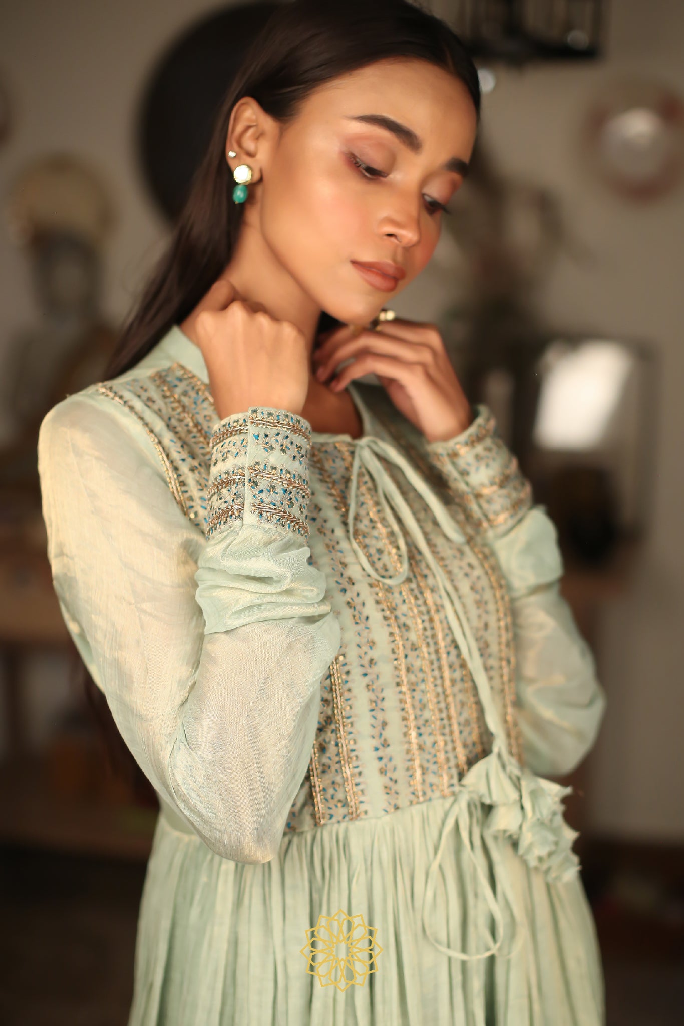 ANERI EMBROIDERED TISSUE CHANDERI ANARKALI SET