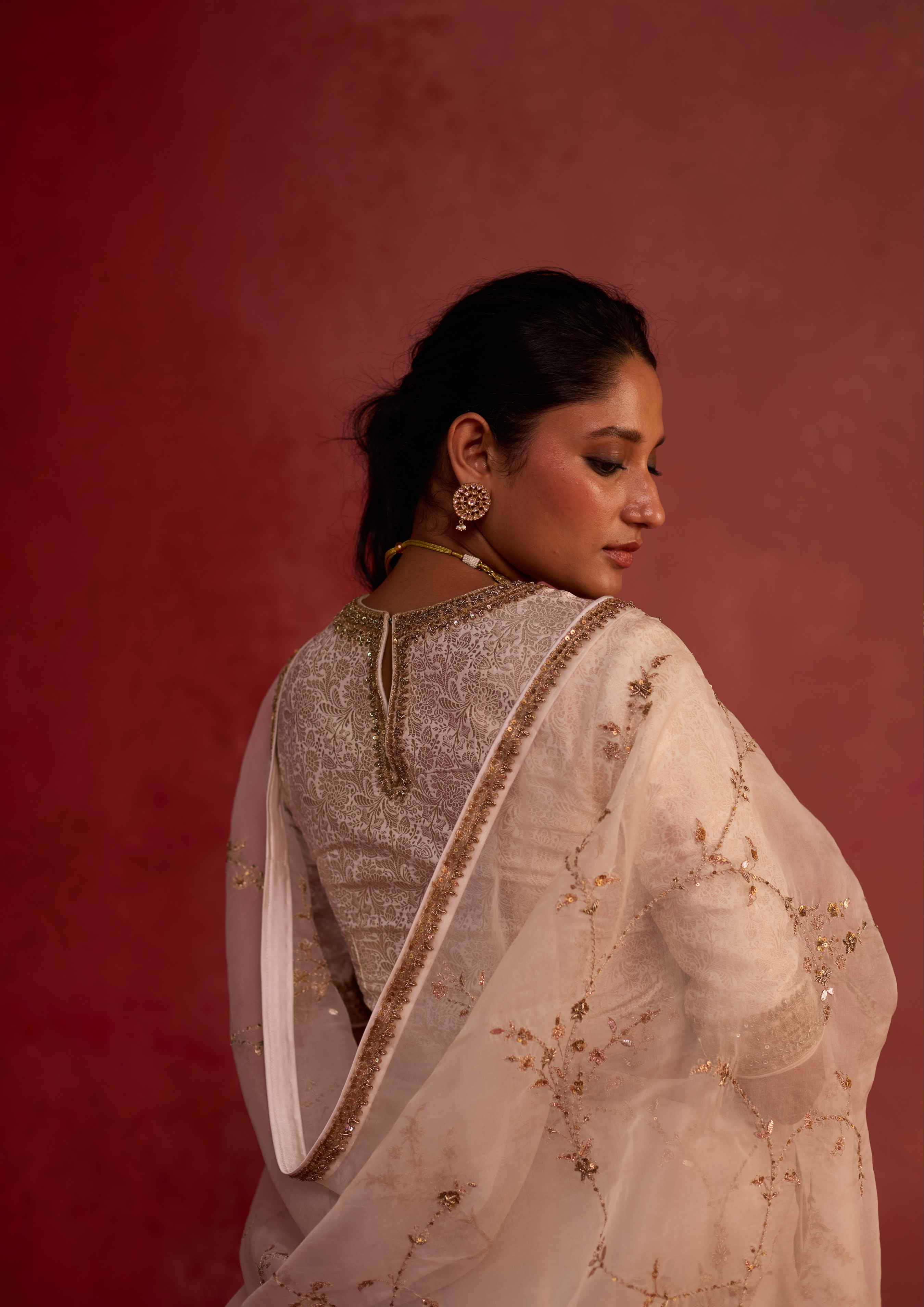 Niyati | Ivory Organza Saree with Brocade Blouse