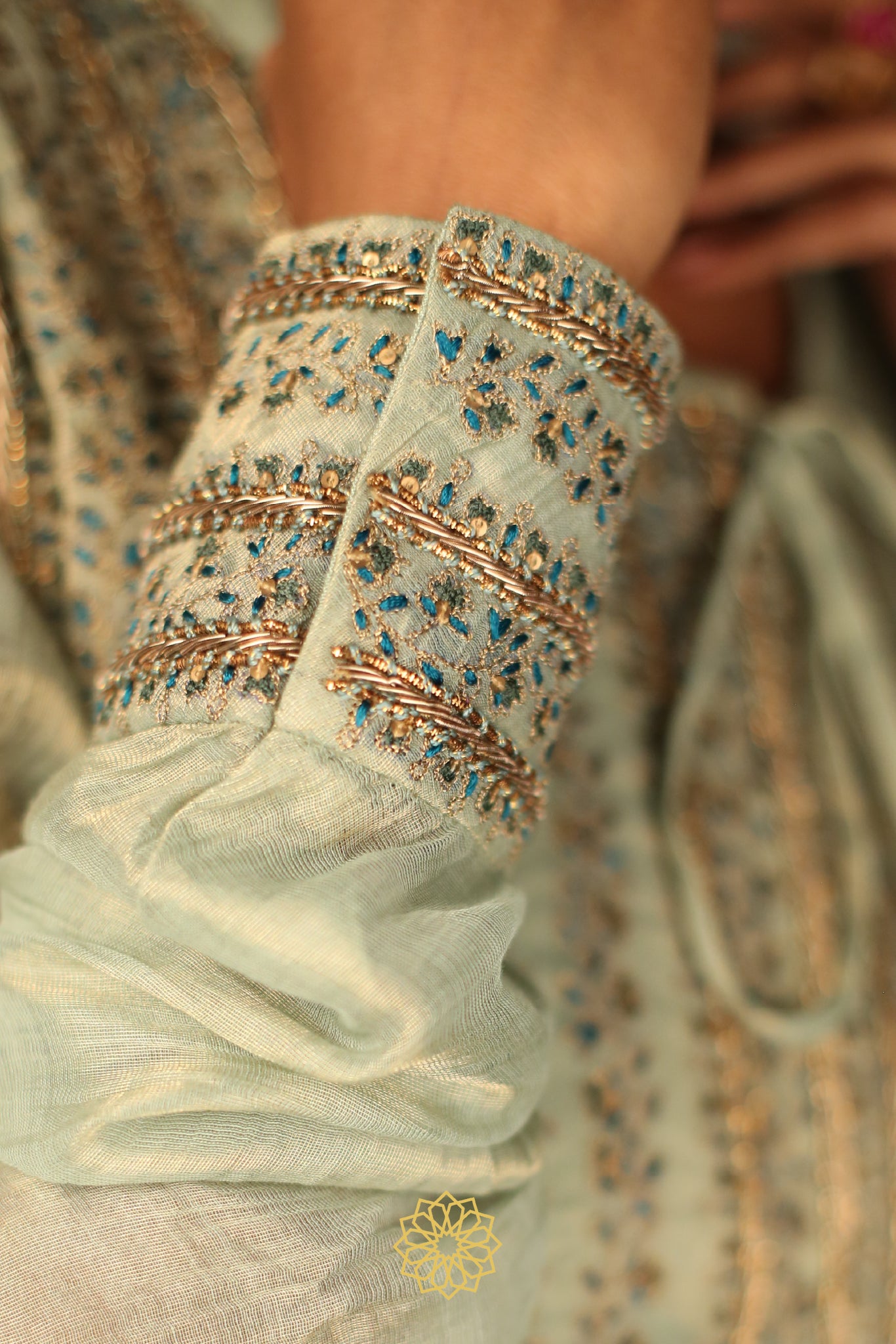 ANERI EMBROIDERED TISSUE CHANDERI ANARKALI SET