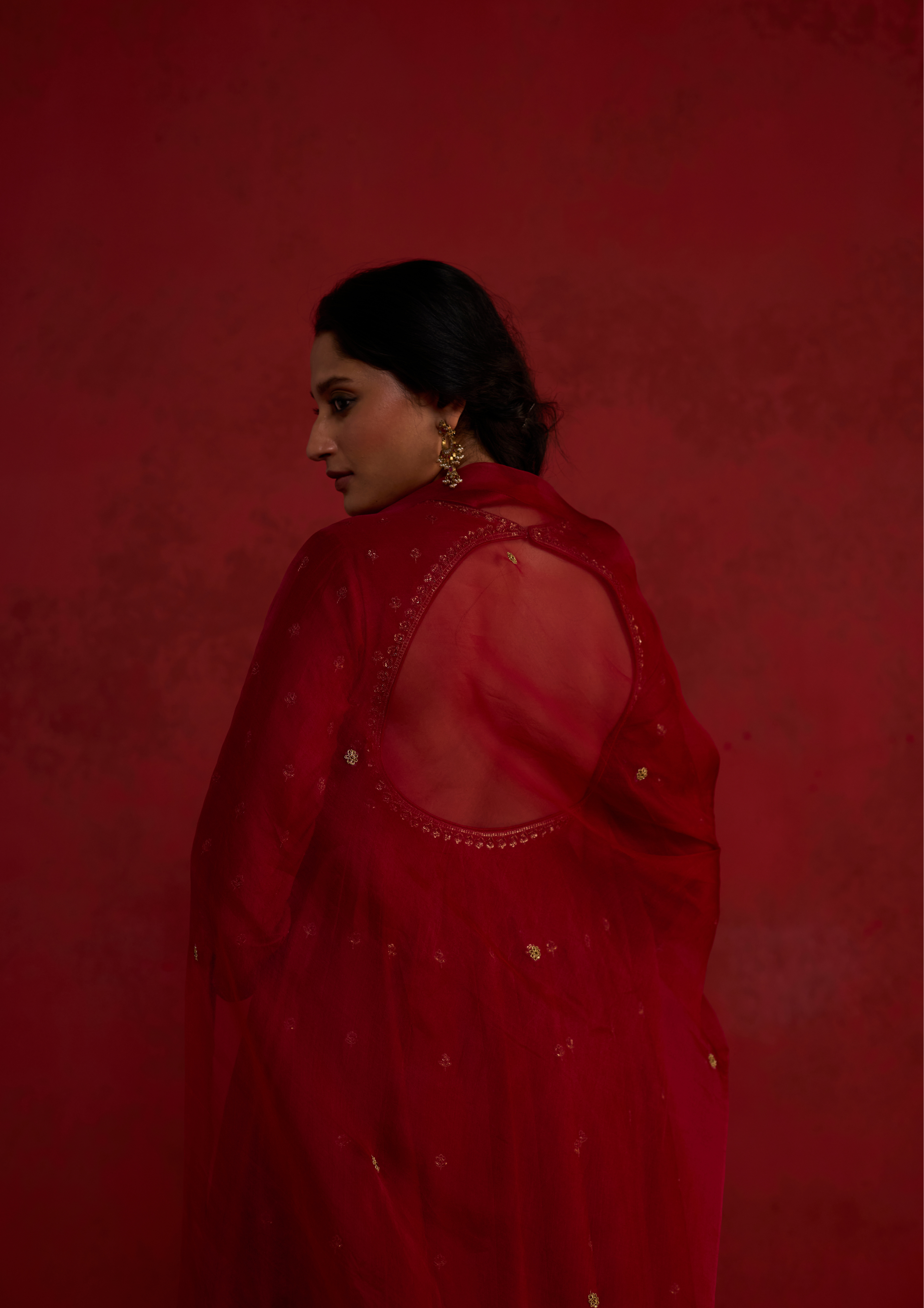 Mirka | Plum Red Chanderi Anarkali Set with Organza Dupatta