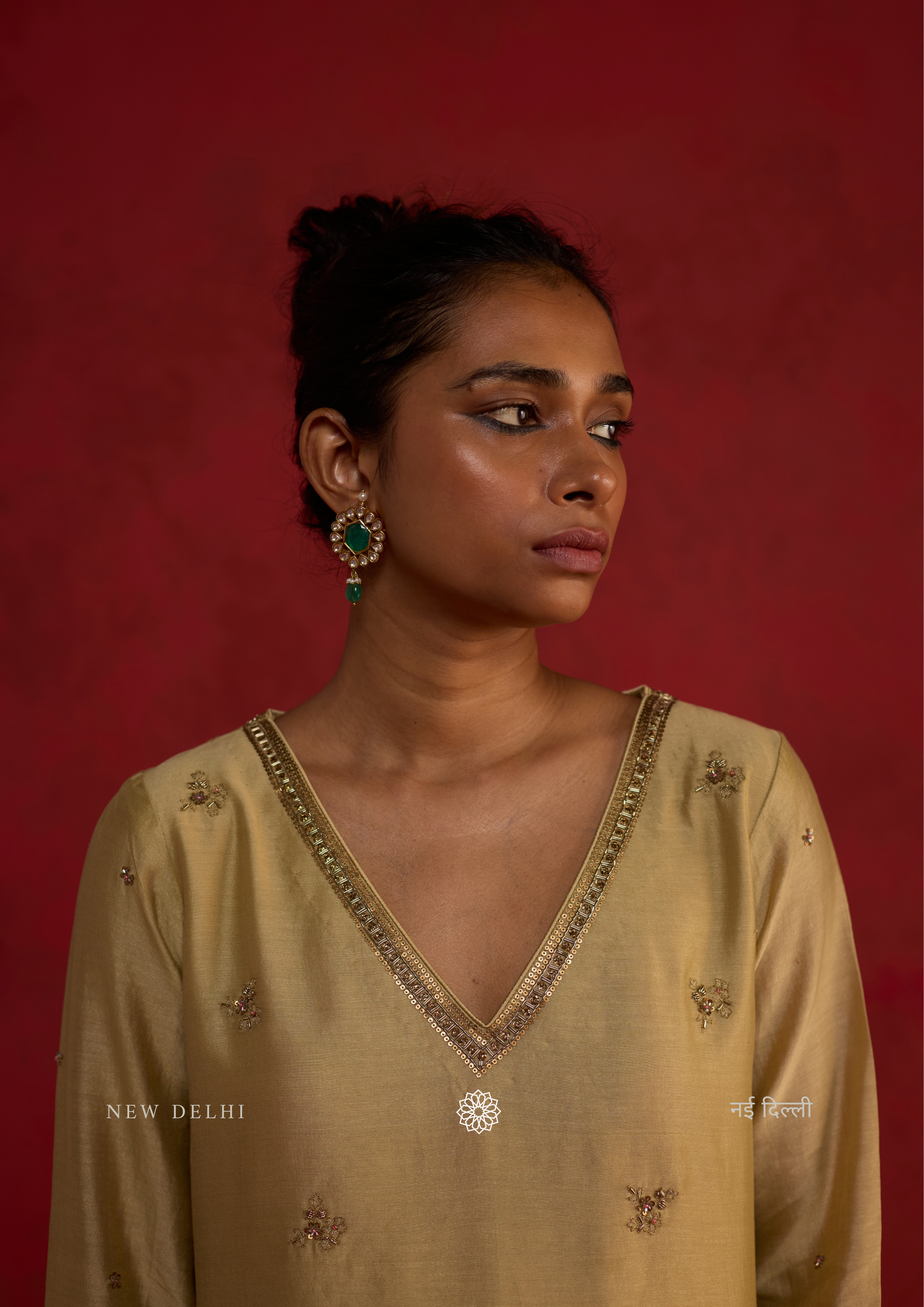 Advika | Sage Green Chanderi Sharara Set with Organza Dupatta