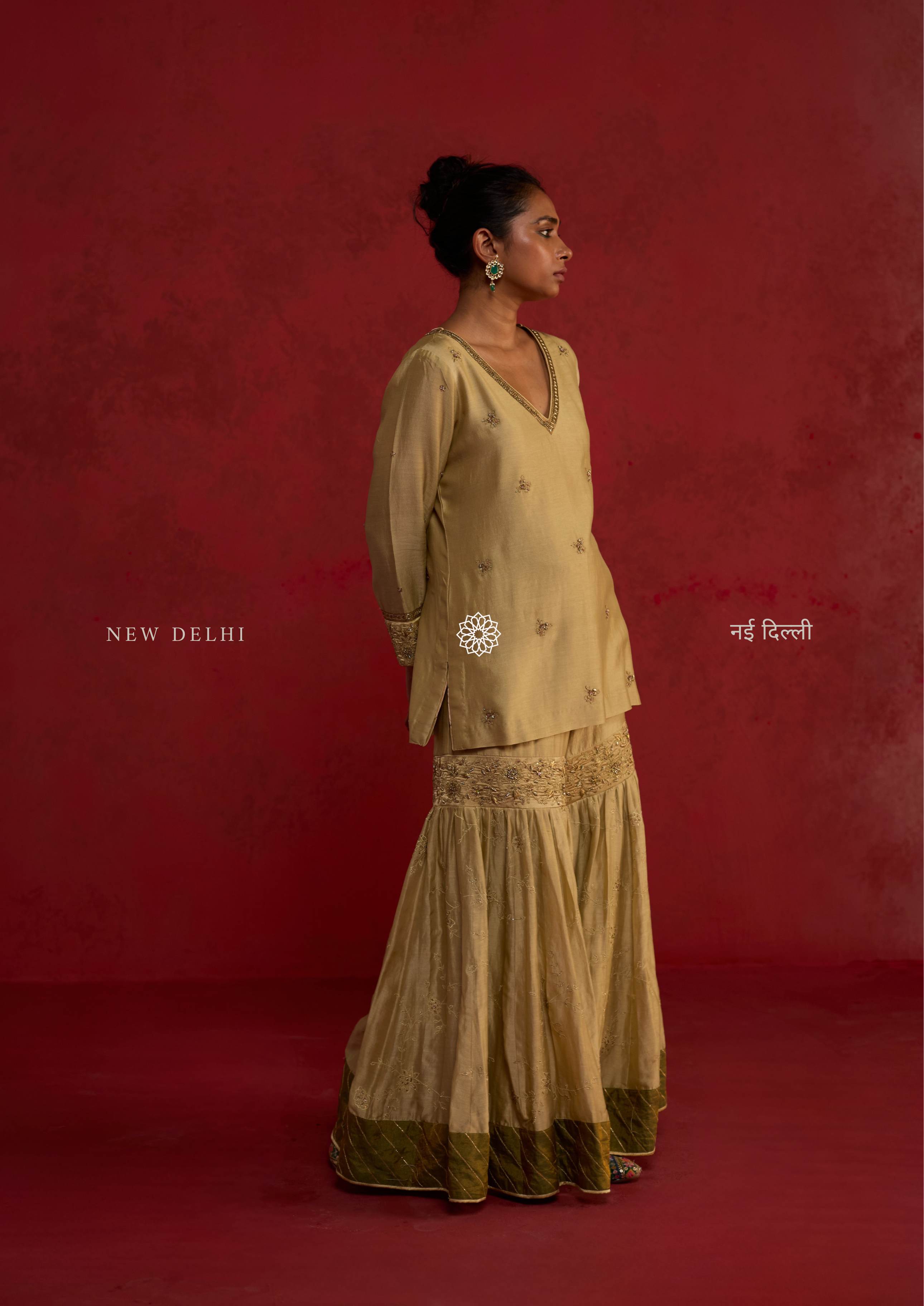 Advika | Sage Green Chanderi Sharara Set with Organza Dupatta