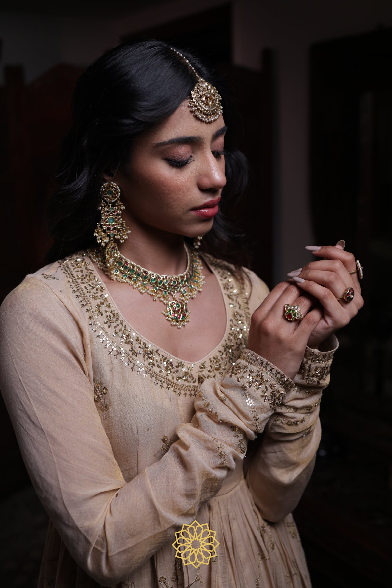 Riya - Soft Gold Tissue Chanderi Anarkali and Banarasi Tissue Sharara Paired with Soft Gold Tissue Chanderi Dupatta in Handcrafted in Ari-Zardozi Embroidery