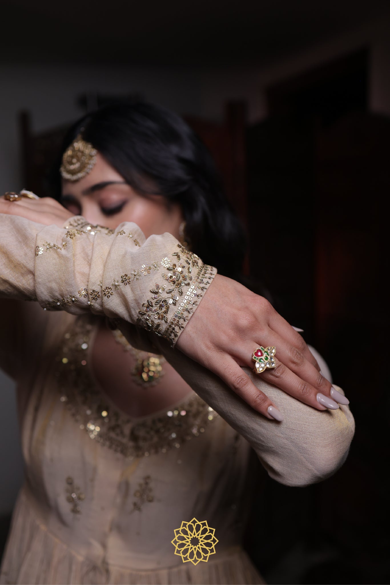 Riya - Soft Gold Tissue Chanderi Anarkali and Banarasi Tissue Sharara Paired with Soft Gold Tissue Chanderi Dupatta in Handcrafted in Ari-Zardozi Embroidery