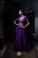Load image into Gallery viewer, Maitri - Purple Chanderi Silk Blouse and Tonal Lehenga Paired with Net Dupatta in Handcrafted in Ari-Zardosi Embroidery and Gota Appliques
