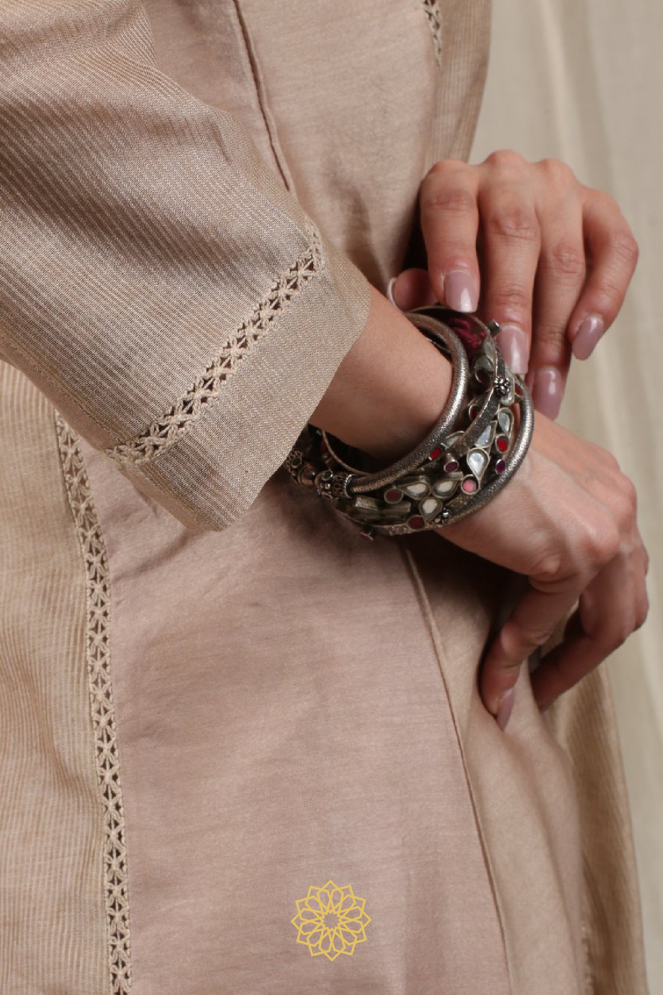 BEIGE EMBROIDERED KURTA SET