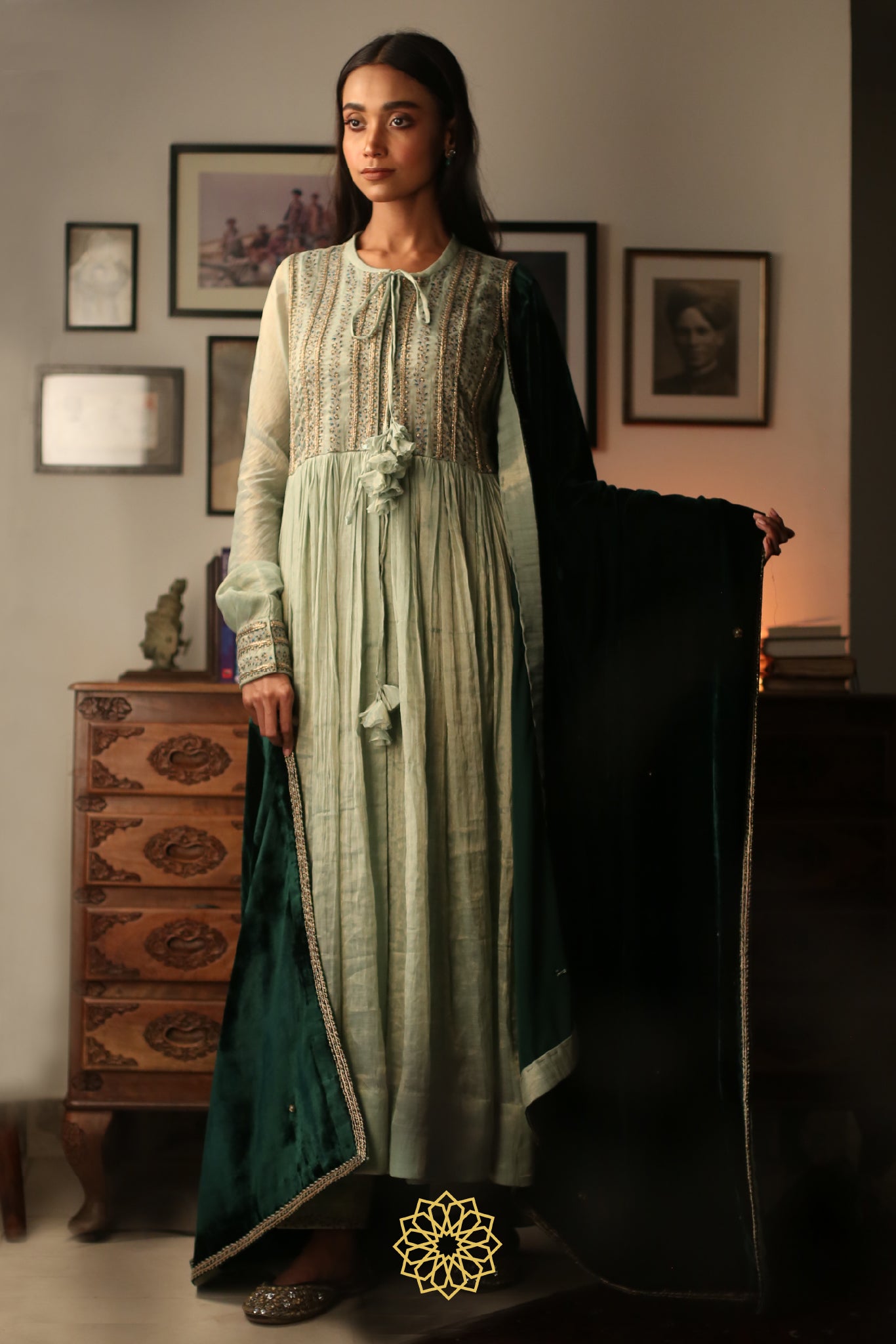 ANERI EMBROIDERED TISSUE CHANDERI ANARKALI SET