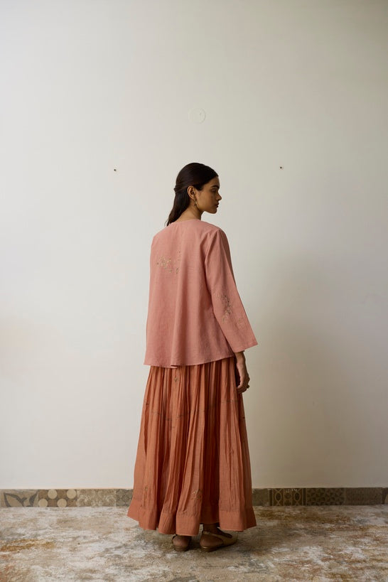 KAVI | Pink Clay and Terracotta Handloom Cotton Top and Skirt